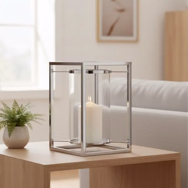 Maison Des Cadeaux Modern Silver Metal Round Hurricane Tea Light and Votive Candle Holder