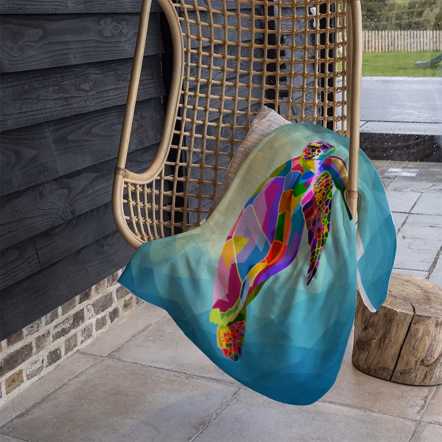 Benjamin Tate Design Geometric Blue Water Ocean Fleece Blanket in Blue, Sand and Multicolour, W/D/H: 120 x 150 cm – 3
