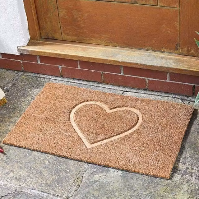 Garden Mile Heavy Duty Coir Door Mat in Brown with Heart Design