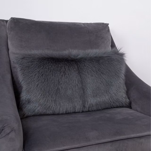 Native Natural Grey Lambskin Rectangular Cushion, Diameter: 30 cm