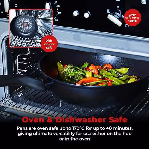 Tower SmartStart Non-Stick Aluminium Wok, Black, 28cm – 5