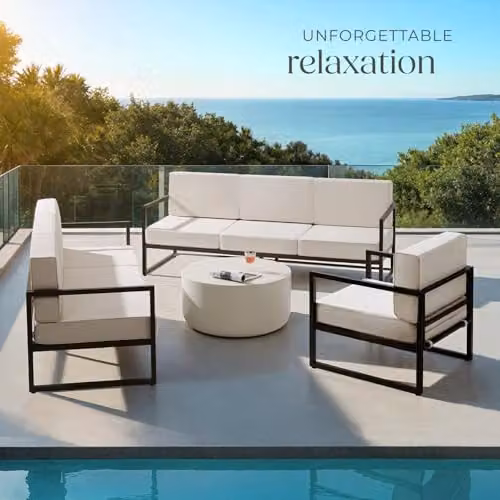 tectake Minimalist Garden Furniture Set with Two 3-Seater Outdoor Sofas and One Lounge Armchair, Featuring Powder-Coated Steel Frames and Upholstered Foam Cushions with Removable Covers – 7