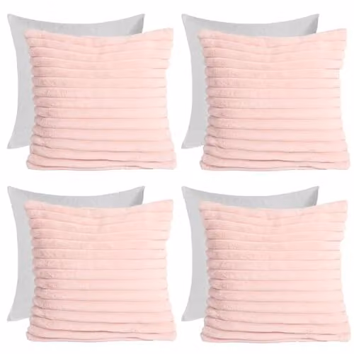 OHS Set of 4 Faux Fur Square Scatter Cushions with Removable Covers, Pink, W/D/H: 45 x 45 x 45 cm