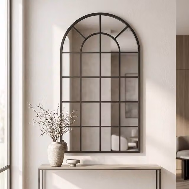 STILVORA Retro Arched Wall Mirror with Black Metal Frame – 1
