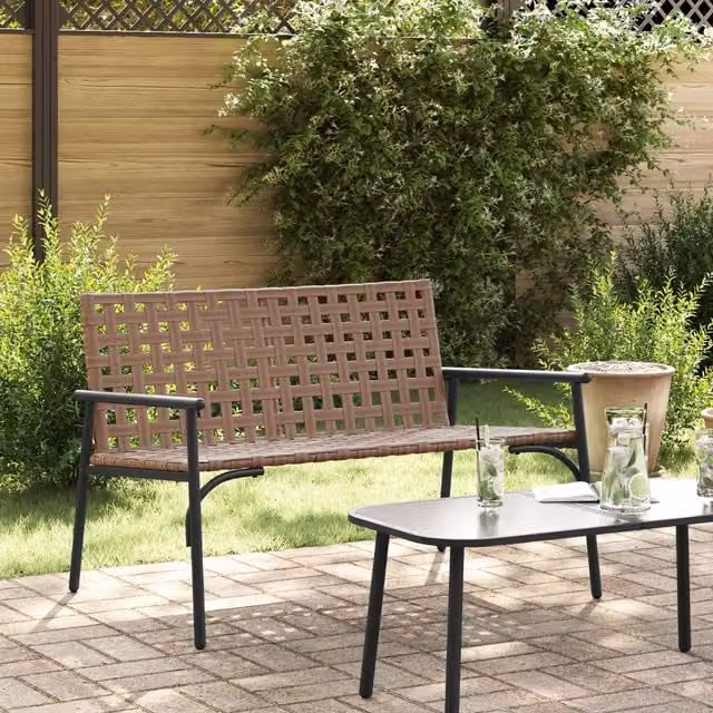 Berkfield Home Modern Poly Rattan Garden Bench in Black and Brown, W/D/H: 113 x 79 x 75 cm – 1