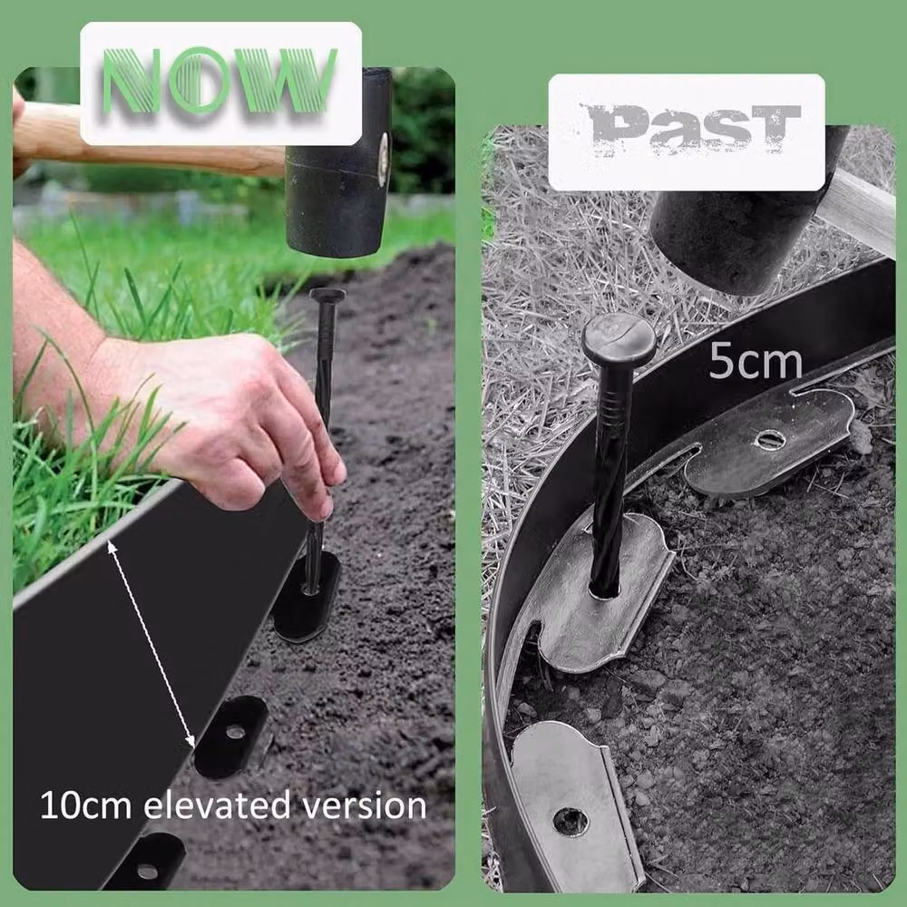 FLAVORA Flexible Black Plastic Garden Border for Grass and Lawns – 4