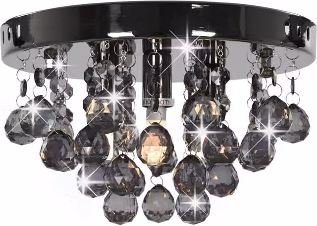 Berkfield Home Beautiful Round Ceiling Lamp in Black with Smoky Beads and G9 Bulb