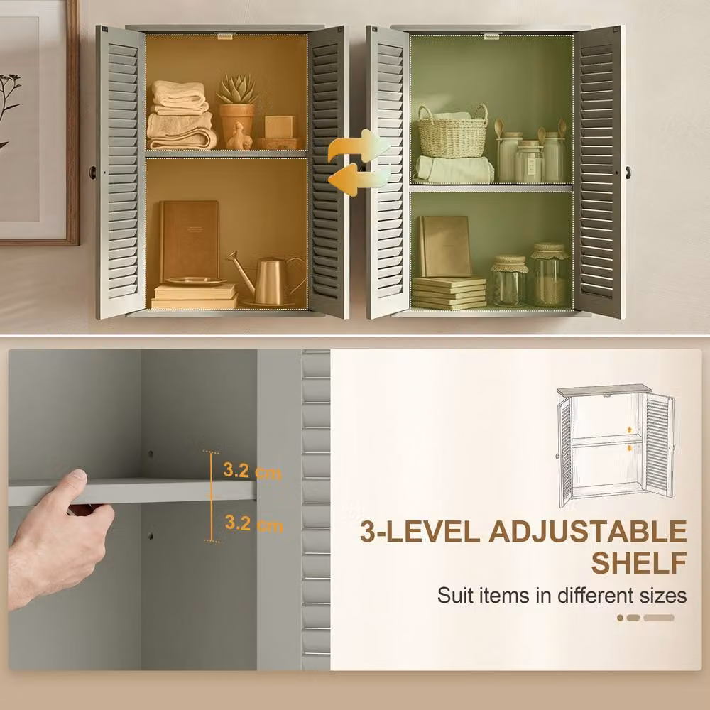 HOMCOM Wall-Mounted Bathroom Cabinet with Hinged Doors and Internal Shelves, Green – 3