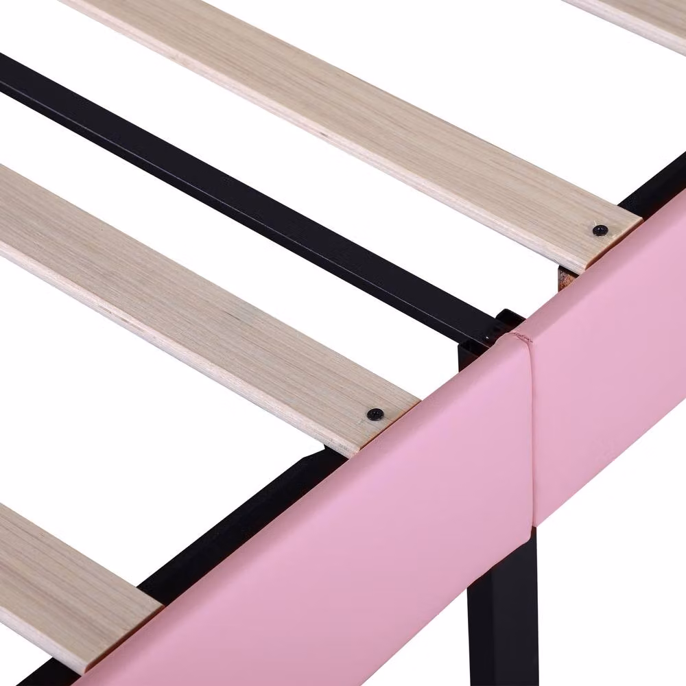 BTM Pink and Beige Upholstered Single Bed with Faux Leather Finish, W/D/H: 90 x 200 cm – 4