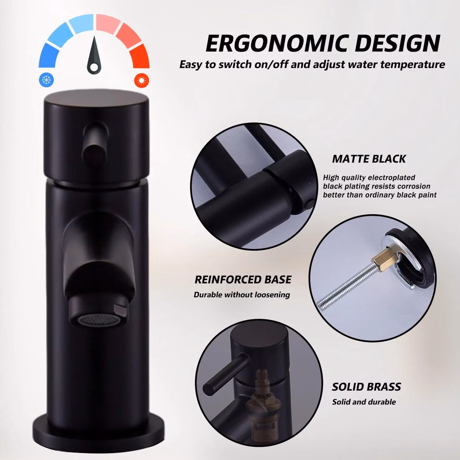 BATHWEST Brass Single Lever Basin Mixer Tap in Matte Black – 4