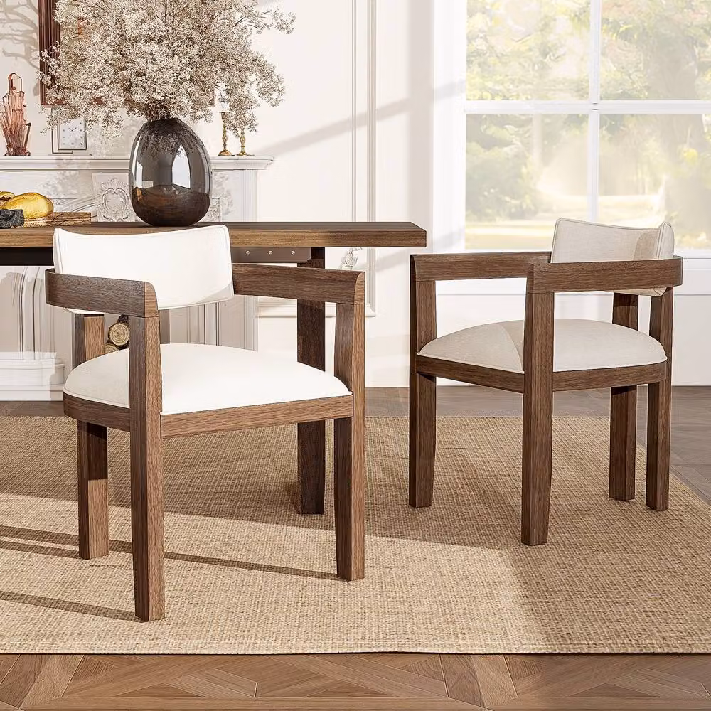 ModernLuxe Set of 6 Solid Wood Dining Chairs with Fabric Upholstery in Walnut – 1
