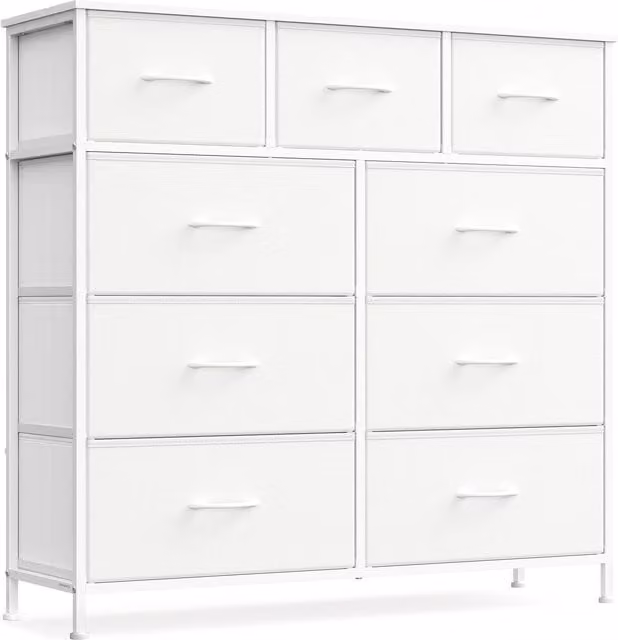 SONGMICS White Chest of Drawers with 9 Non-Woven Fabric Drawers