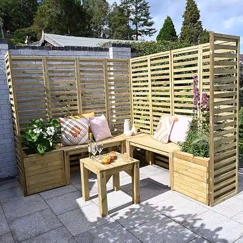 Forest Garden Modular L-Shape Garden Seating in Brown with Scatter Cushions – 2