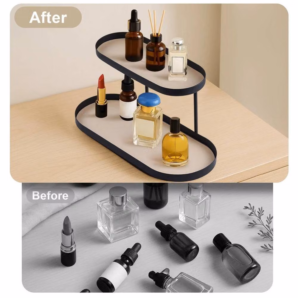 KORVIXA Double-Layer Oval Metal Storage Box in Black – 4