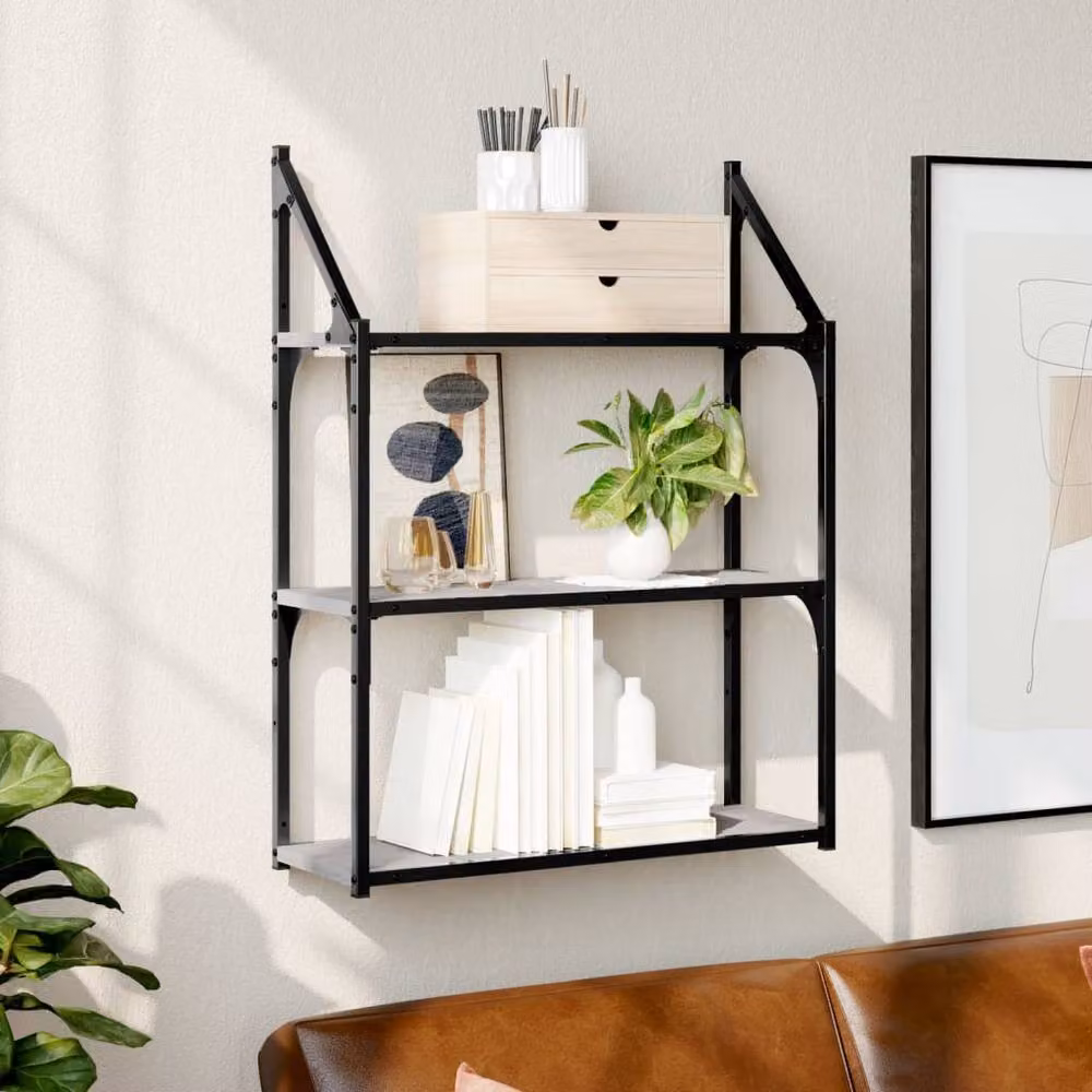 Berkfield Home 3-Tier Wall Mounted Industrial Shelf, Grey, W/D/H: 60 x 21 x 78.5 cm – 2