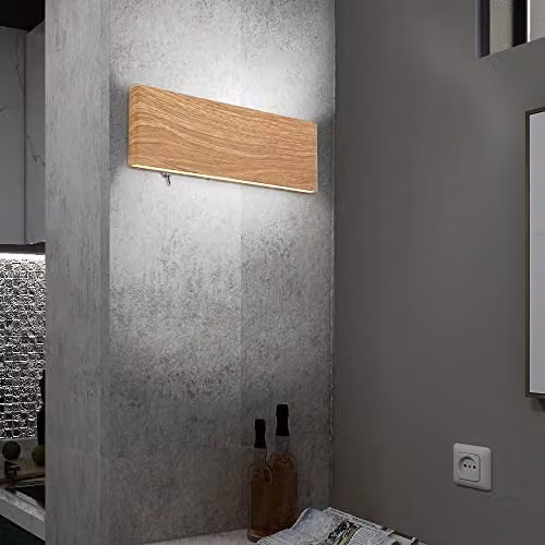 Globo Lighting LED Wall Reading Light, Brown and White Wood Effect, Diameter: 22.5 cm – 2