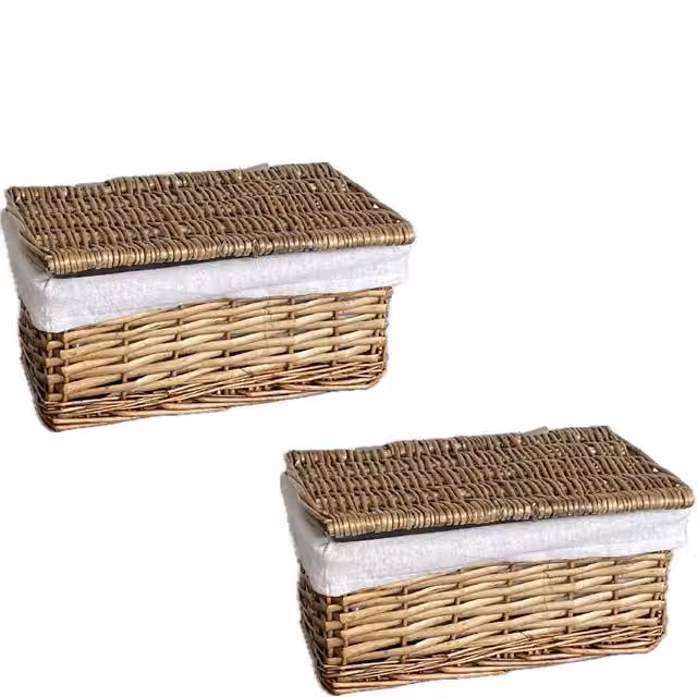 Topfurnishing Set of 2 Brown Open Weave Wicker Storage Baskets with Lids, Diameter: 30 cm