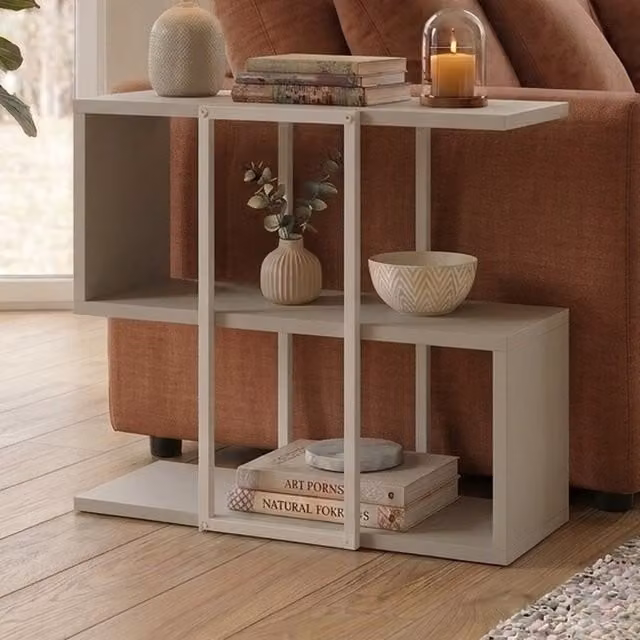 Decortie Homia Small Side Table with Metal Frame and Open Shelf in Sandstone