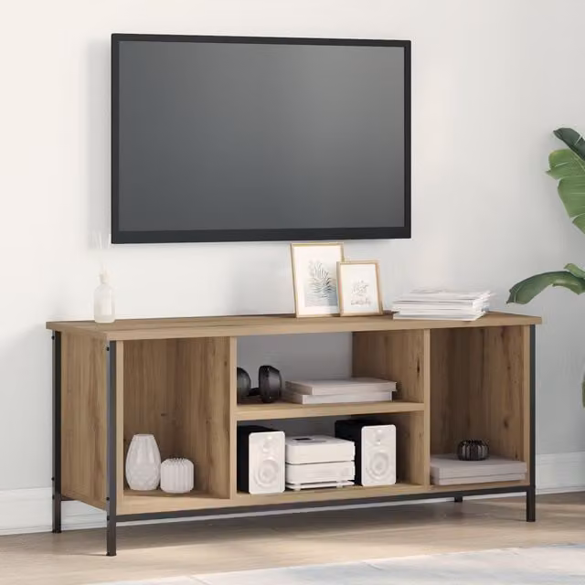 Berkfield Home Artisan Oak TV Stand in Brown and Black, W/D/H: 102 x 35 x 45 cm – 1
