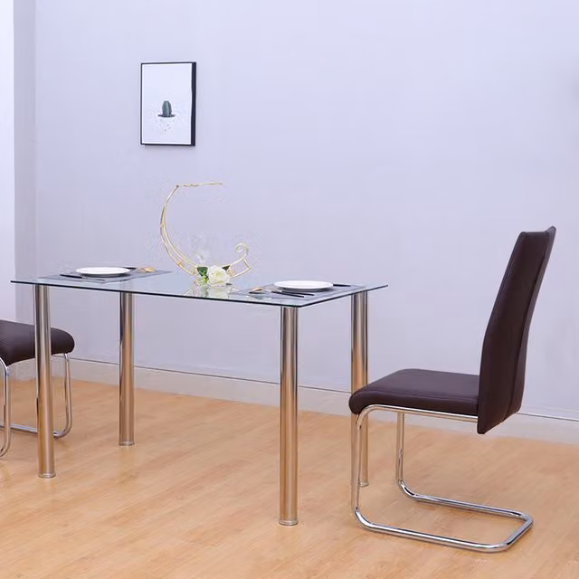 Livingandhome Modern Rectangular Glass Top Dining Table in Transparent and White