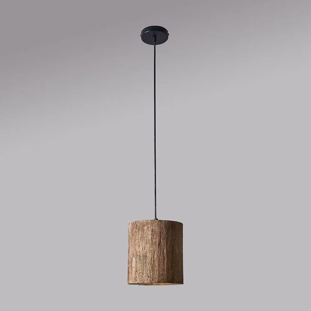 ValueLights Penn Rustic Wood and Grey Cylinder Pendant Ceiling Light with E27 Bulb Holder – 2