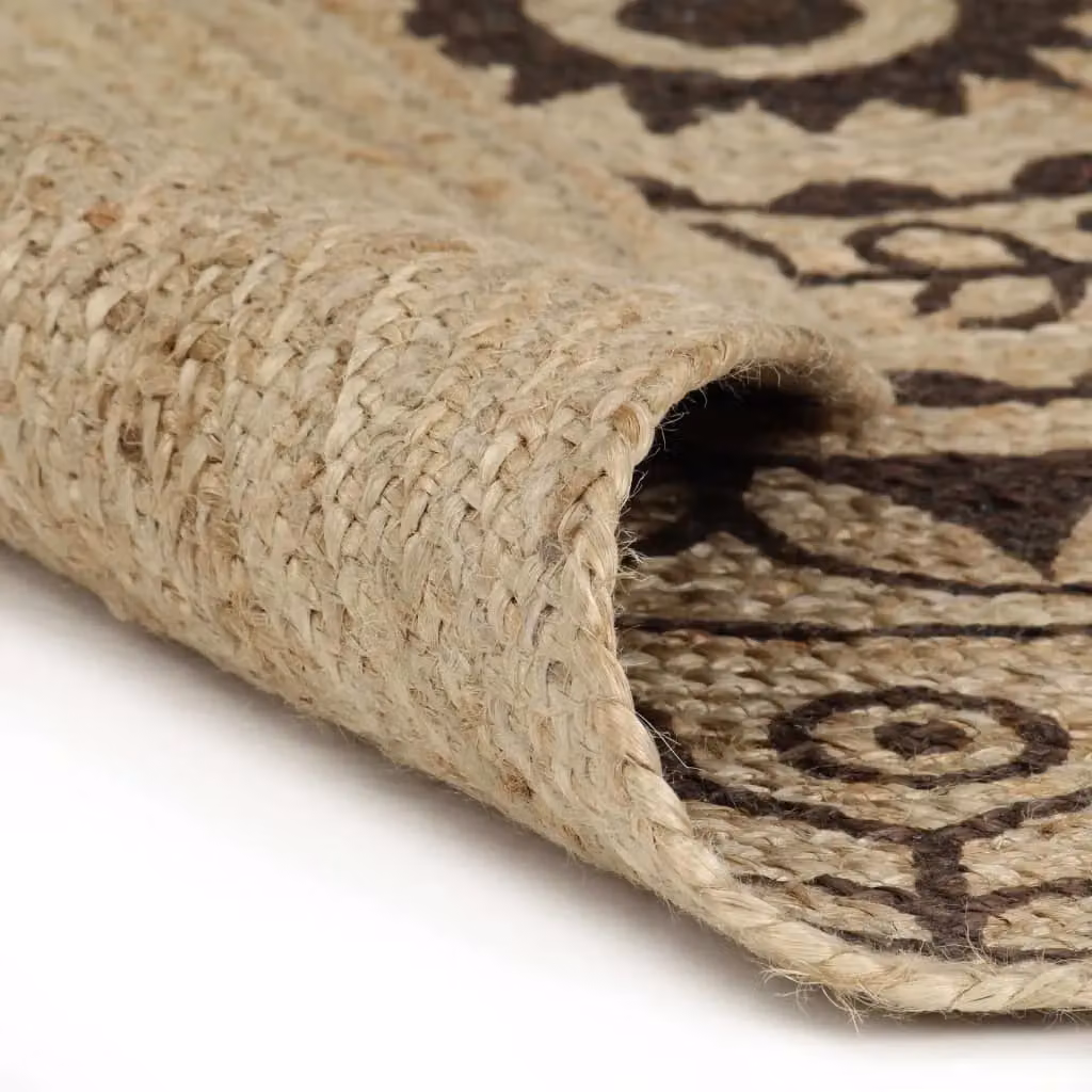 Berkfield Home Handmade Round Braided Jute Rug with Brown Floral Print, Diameter: 150 cm – 2