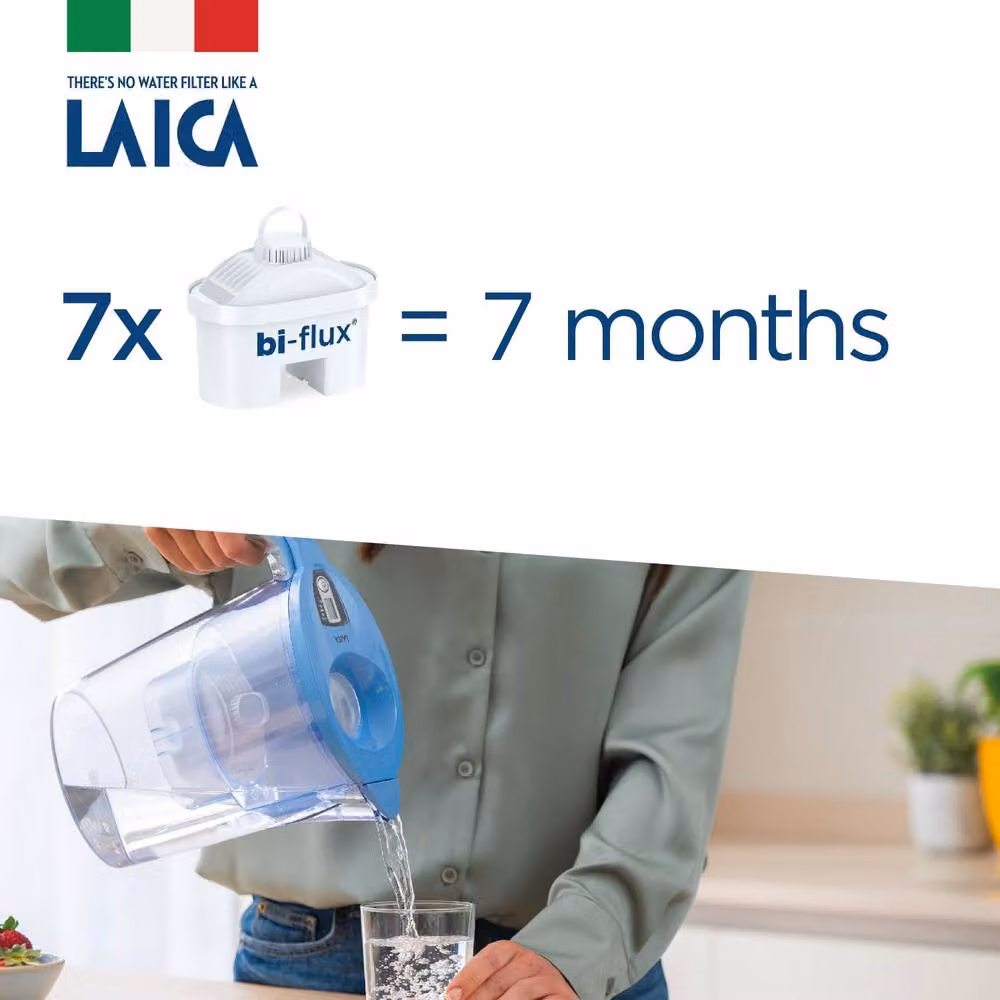 LAICA Stream Line Water Filter Jug and 7 Bi-flux Cartridges, Blue, 2.3 l – 2