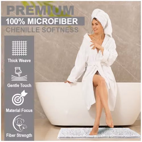 Gaveno Cavailia White Chenille Microfibre Non-Slip Bath Mat, W: 50 cm, D: 80 cm – 2