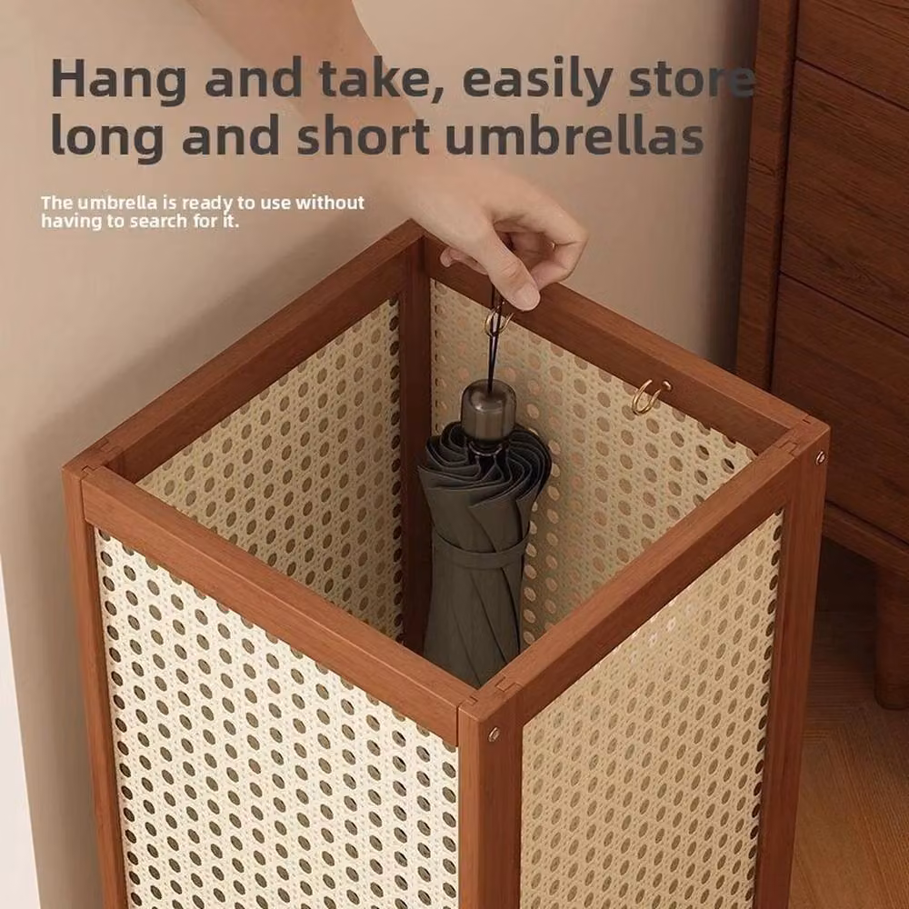 KORVIXA Free Standing Bamboo Umbrella Holder with Removable Tray in Brown – 4