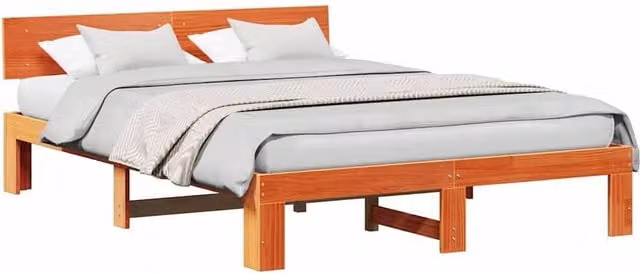Berkfield Home Traditional Solid Pine Bed Frame with Headboard, Wax Brown, W: 154 cm, H: 66 cm, D: 200 cm