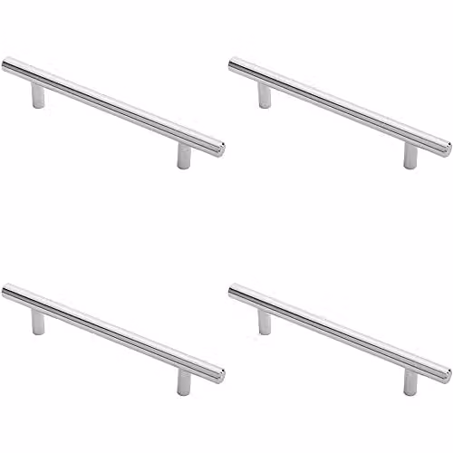 Loops 4 Pack Round T-Bar Cabinet Pull Handles in Chrome, 188 x 12 mm with 128 mm Fixing Centres