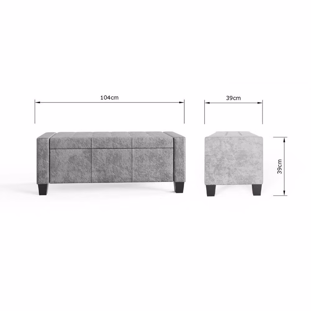 FORGEVIO Grey Velvet Ottoman Storage Bench for Bedroom and Window Seating – 2