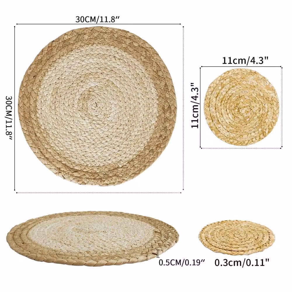 NESTLUNE Set of 6 Woven Round Table Mats in Beige, Diameter: 30 cm – 2