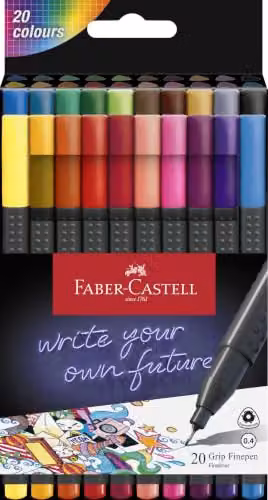 Faber-Castell Grip Finepen Colouring Pens, Multicolour Pack of 20 – 1
