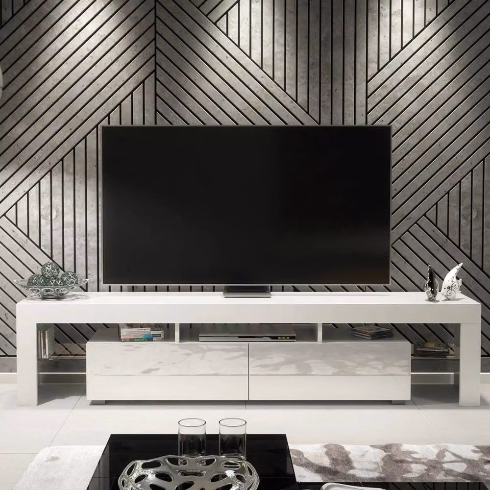 Mex Furniture Modern White Glossy Wood and Glass TV Unit Sideboard – 5