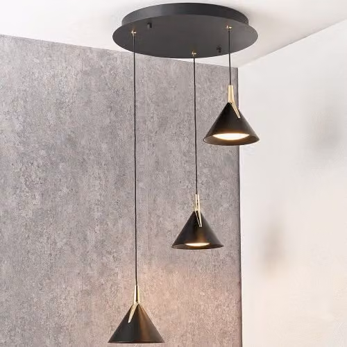 Ruma Modern Multi Drop LED Pendant Ceiling Light in Matt Black and Gold