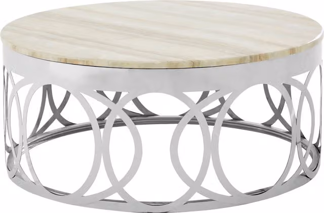 Orsina Round White Marble Coffee Table with Metal Base – 1