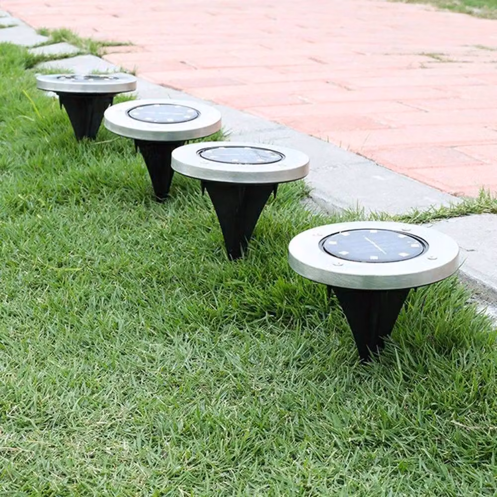 FLAVORA 12-Pack Solar Powered White LED Ground Recessed Garden Lights in Silver Stainless Steel – 4
