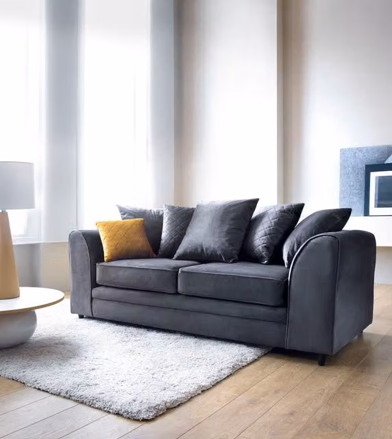 Abakus Direct Chicago 3 Seater Velvet Sofa in Grey, W/D/H: 180 x 89 x 78 cm