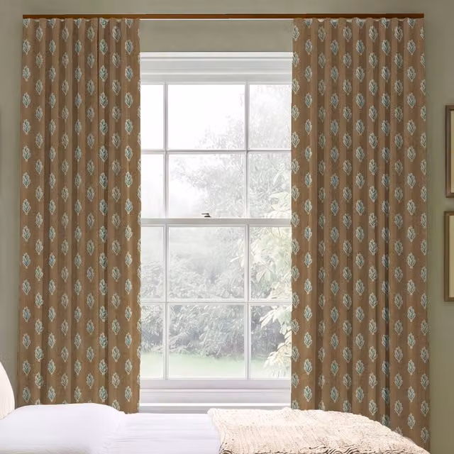 ANTE DECOR Hidcote Made To Measure Floral Blackout Eyelet Curtains in Autumn Orange and Brown Cotton