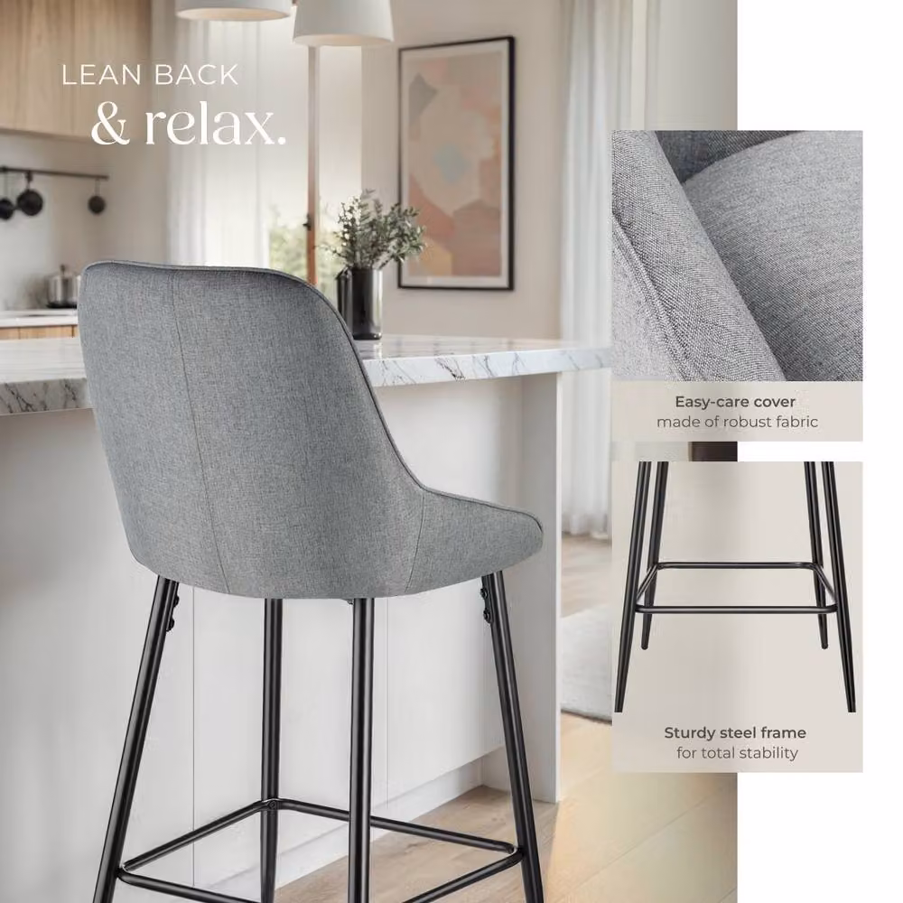 tectake Siera Bar Stool Set of 6 in Grey and Black Woven Fabric – 3