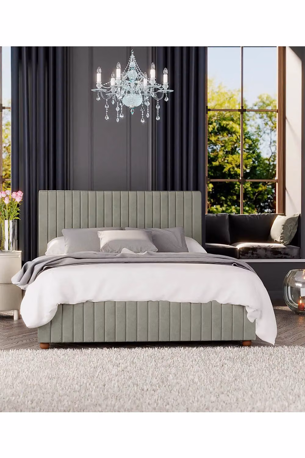 Laurence Llewelyn-Bowen Estella Ottoman Storage Bed in Duck Egg Blue Plush Velvet Fabric, Super King, W: 200 cm x D: 200 cm – 4