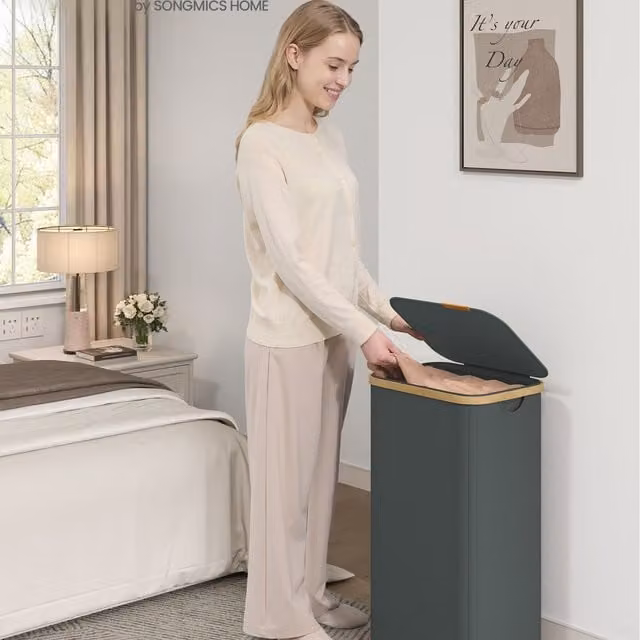 SONGMICS Laundry Hamper with Lid and Removable Bag, Grey