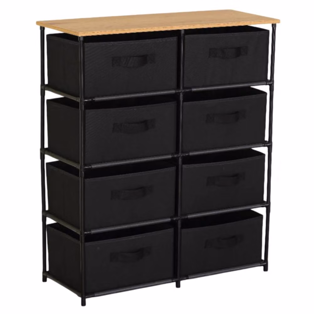Nordara Black Fabric Drawer Chest with Wooden Top Storage Unit – 5