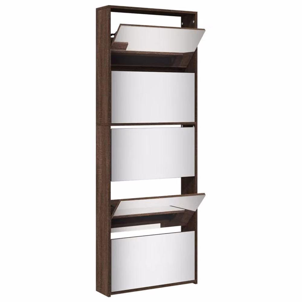 Berkfield Home Modern Wall Mounted Shoe Cabinet with Mirror in Brown Oak, W/D/H: 63 x 17 x 169.5 cm – 3