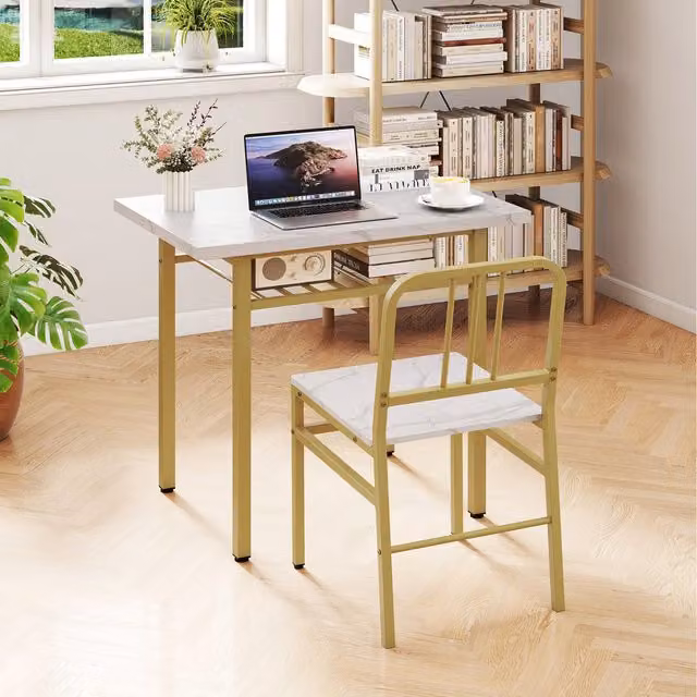 COSTWAY Modern Rectangular Kitchen and Dining Room Table with 2 Chairs in White