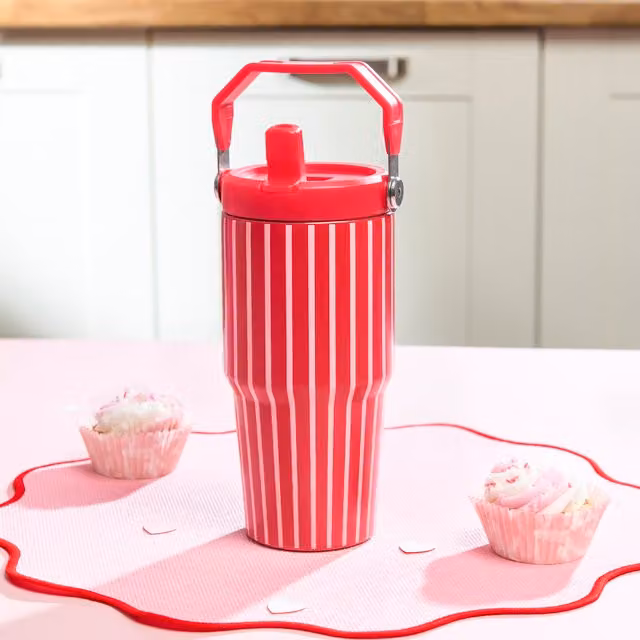 Nitro Red Striped Tumbler with Handle