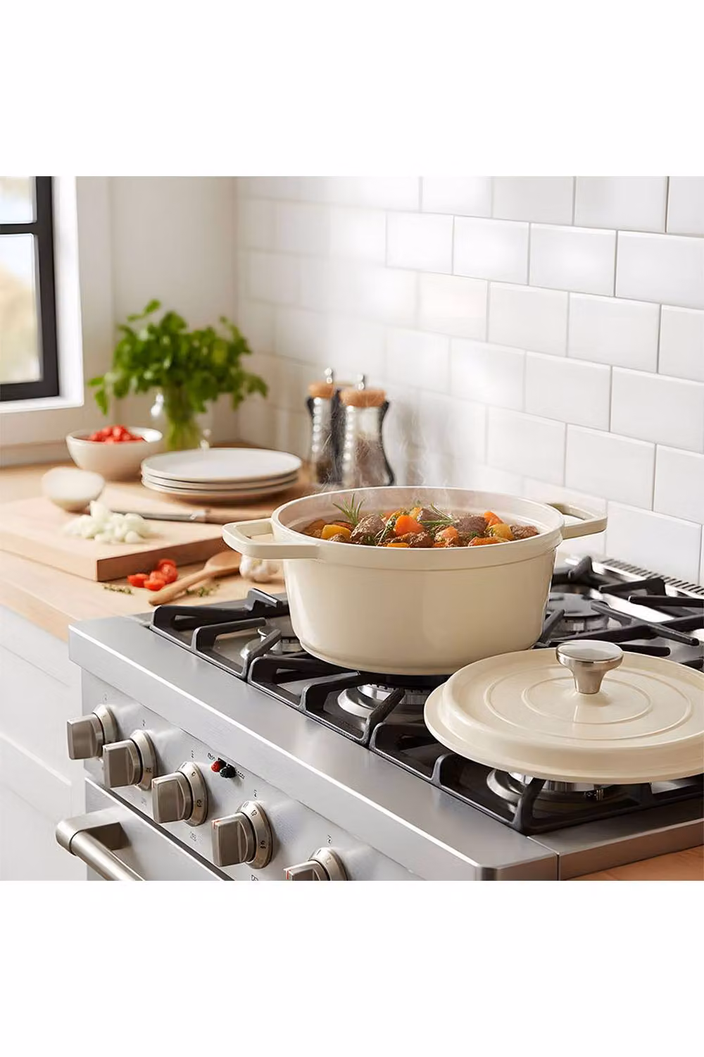 Living and Home Non-Stick Enamel Cast Aluminium Casserole Dutch Oven Cookware in Beige, 2.75/4.75 l – 3