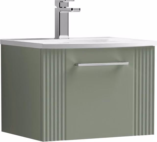 Balterley Wall Hung 1 Drawer Vanity Unit with Curved Basin, Satin Green, Width: 50 cm – 1