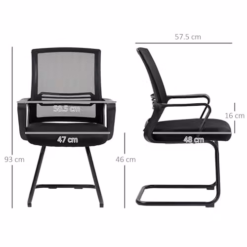 HOMCOM Black Fabric Meeting Office Chair with Armrests and Cantilever Base – 3
